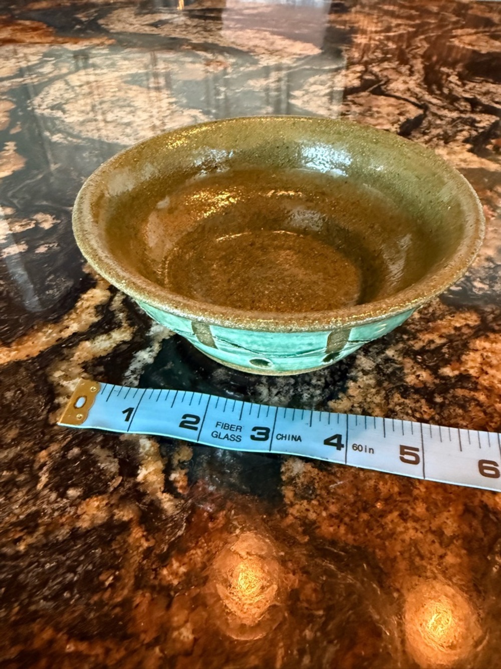 Handcrafted Ceramic Serving Bowl in Green and Brown - Picture 4 of 6